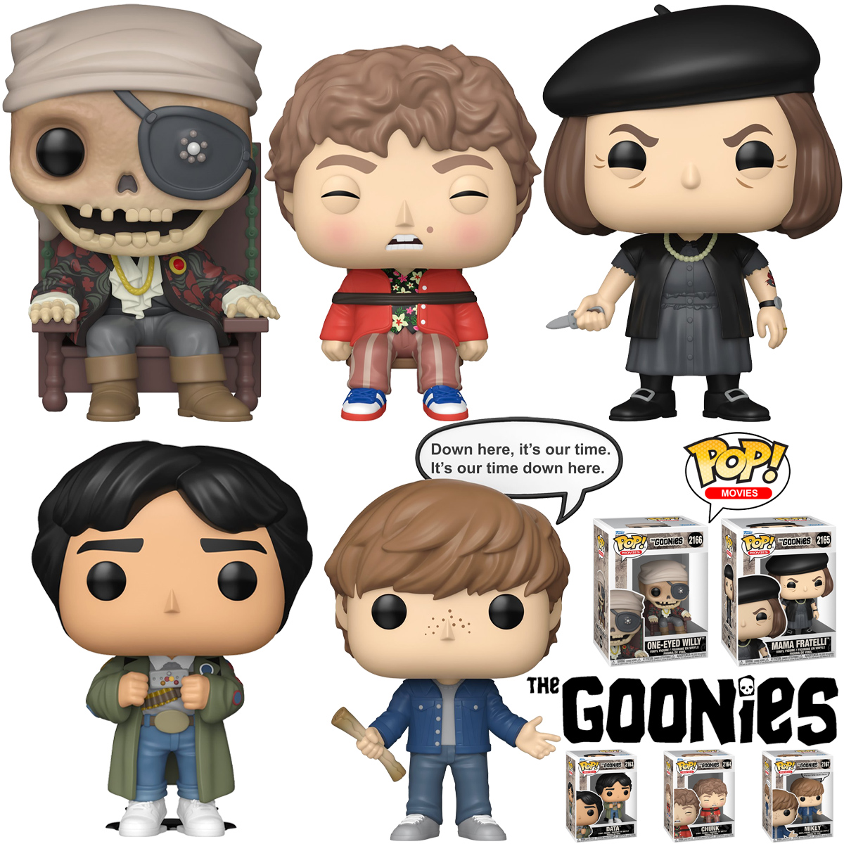 Bonecos Pop! Os Goonies: Willy Caolho, Mama Fratelli, Data, Chunk e Mickey