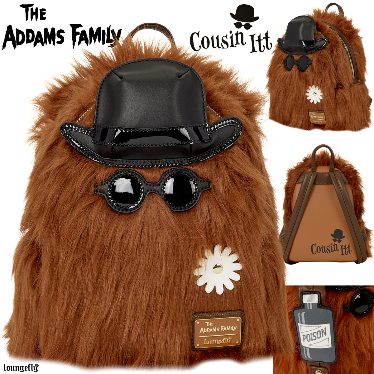Mini-Mochila Peluda do Primo Coisa da Família Addams