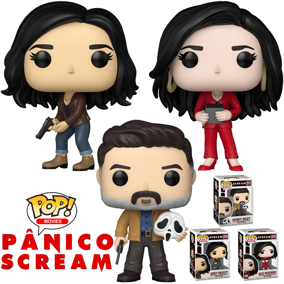 Bonecas Pânico 5 com Sidney, Gale, Dewey e Ghost Face (Scream 5)
