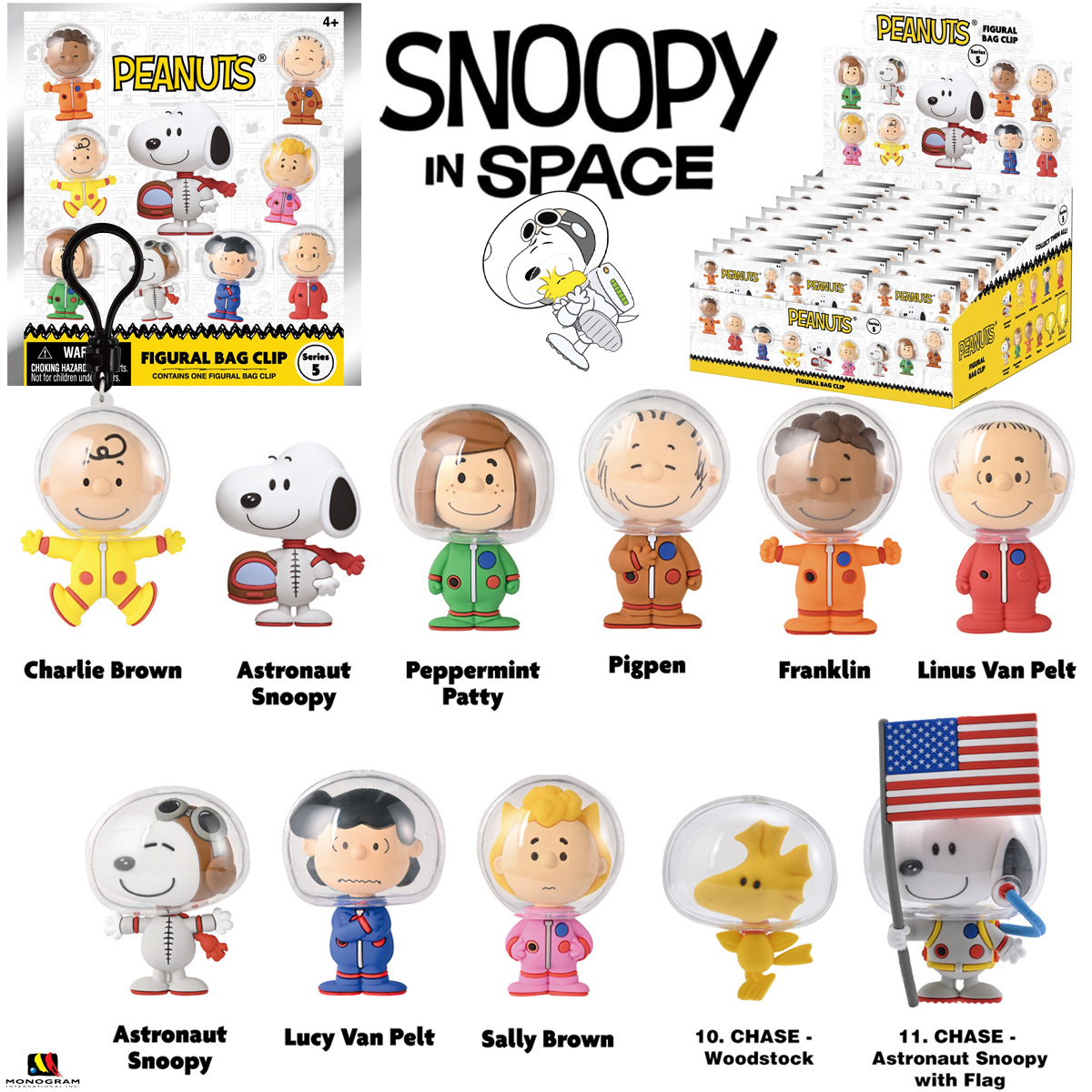 Chaveiros Peanuts Astronautas 3D Foam Bag Clips (Blind Bag)
