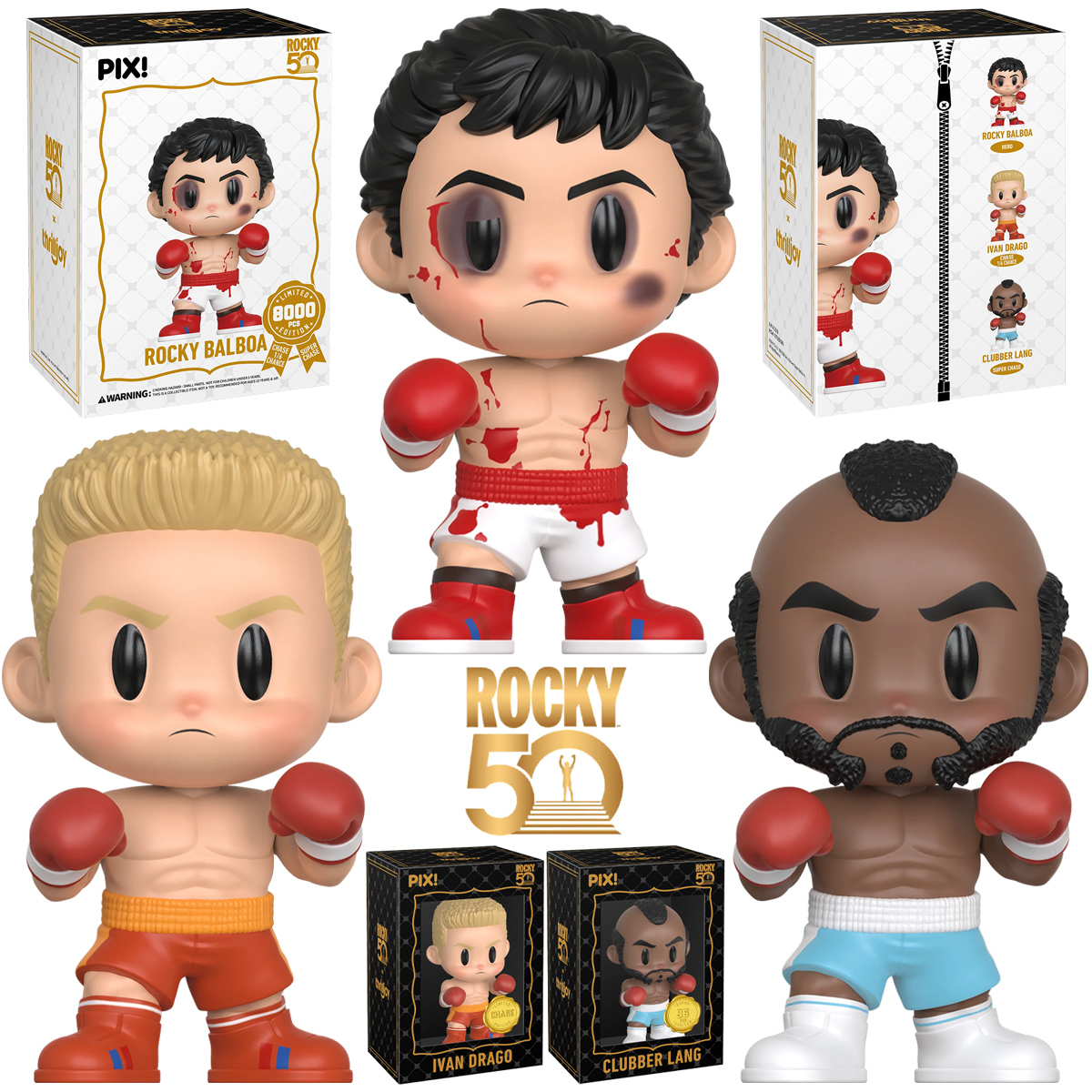 Bonecos Thrilljoy PIX! Rocky Balboa, Ivan Drago e Clubber Lang