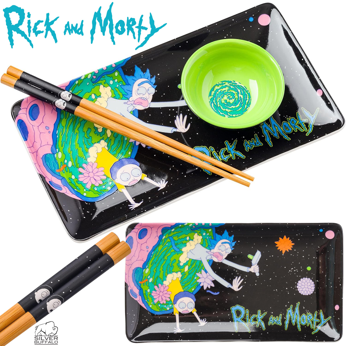 Conjunto de Sushi Rick and Morty com Portal Interdimensional