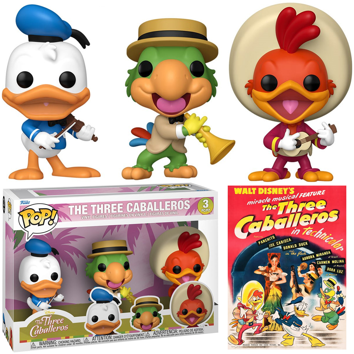Bonecos Pop! Zé Carioca, Panchito e Pato Donald em Você Já Foi à Bahia? (The Three Caballeros)