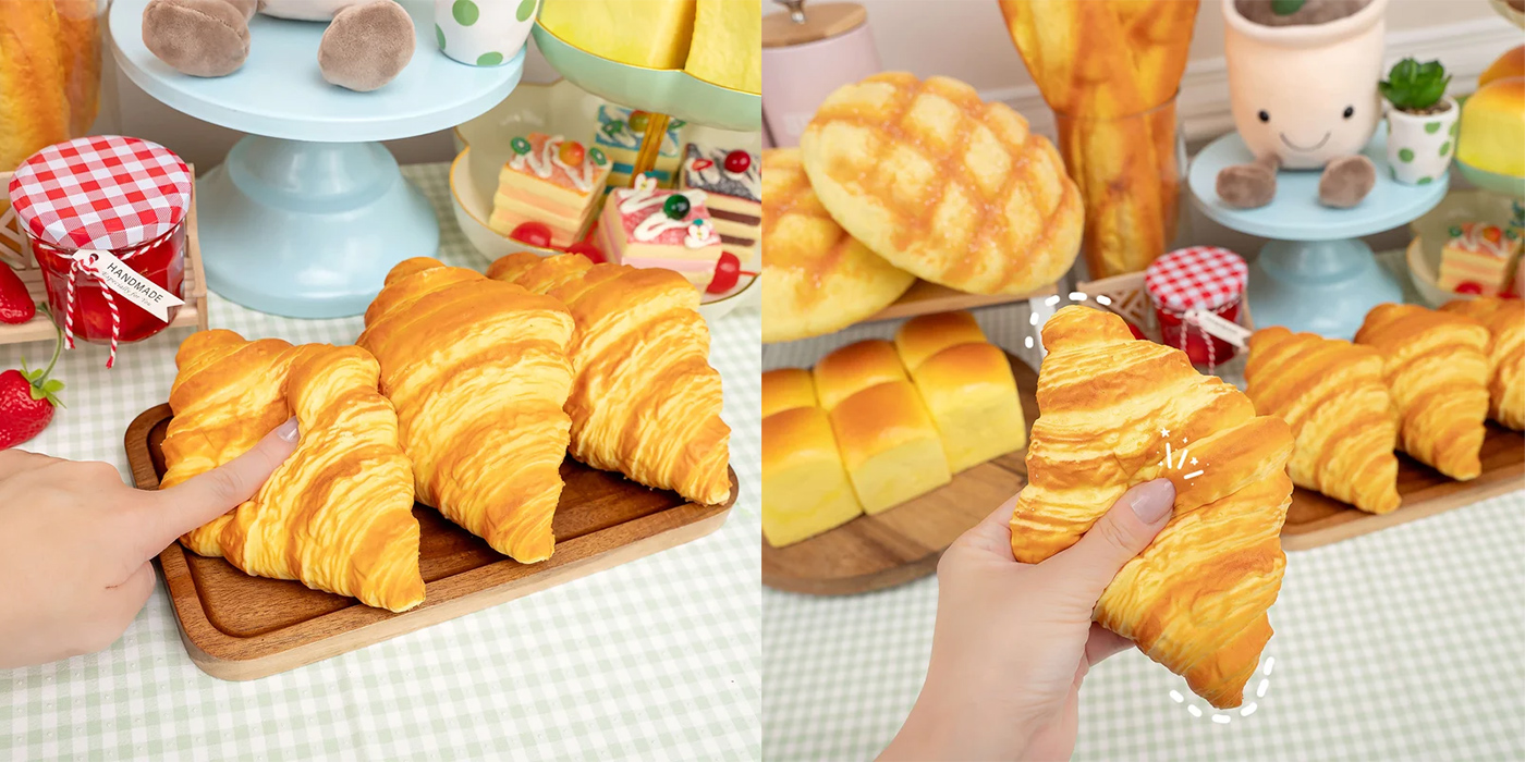 Brinquedos Anti-Stress da Maison De Pan: Croissant, Baguete e Pão Havaiano