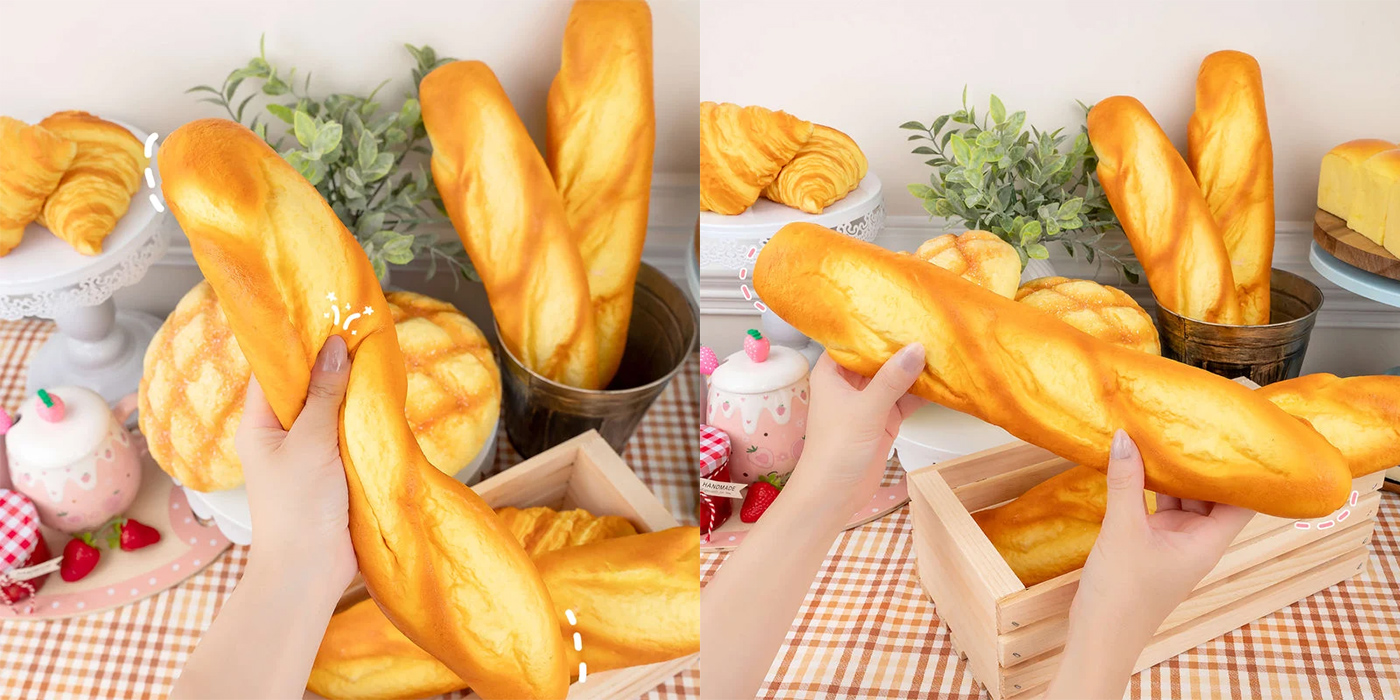 Brinquedos Anti-Stress da Maison De Pan: Croissant, Baguete e Pão Havaiano