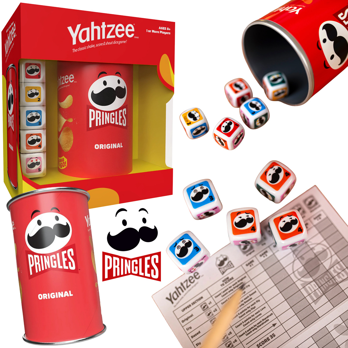 Jogo Yahtzee com Tubo Cilíndrico das Batata Pringles