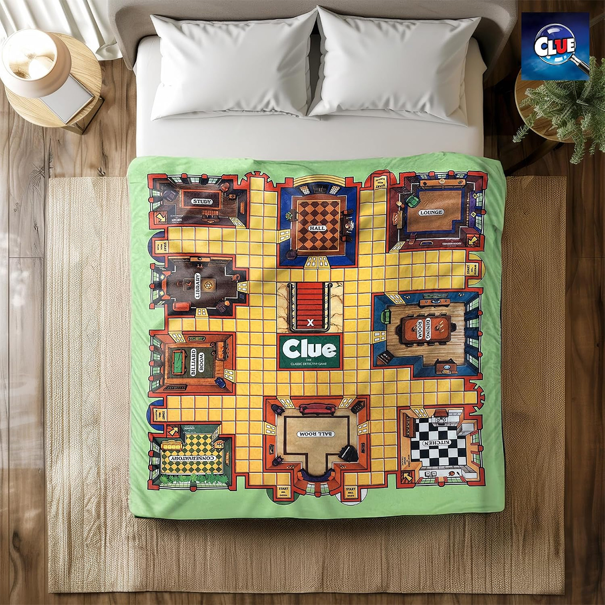 Cobertor de Lance com o Tabuleiro Clássico do Jogo Clue (Detetive)