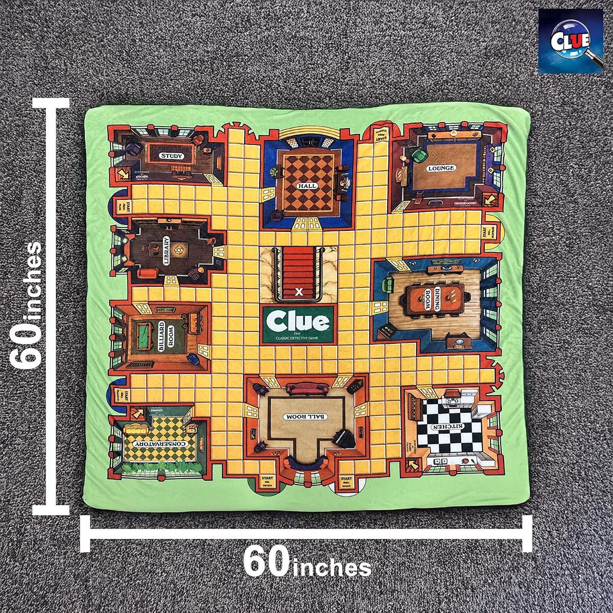 Cobertor de Lance com o Tabuleiro Clássico do Jogo Clue (Detetive)