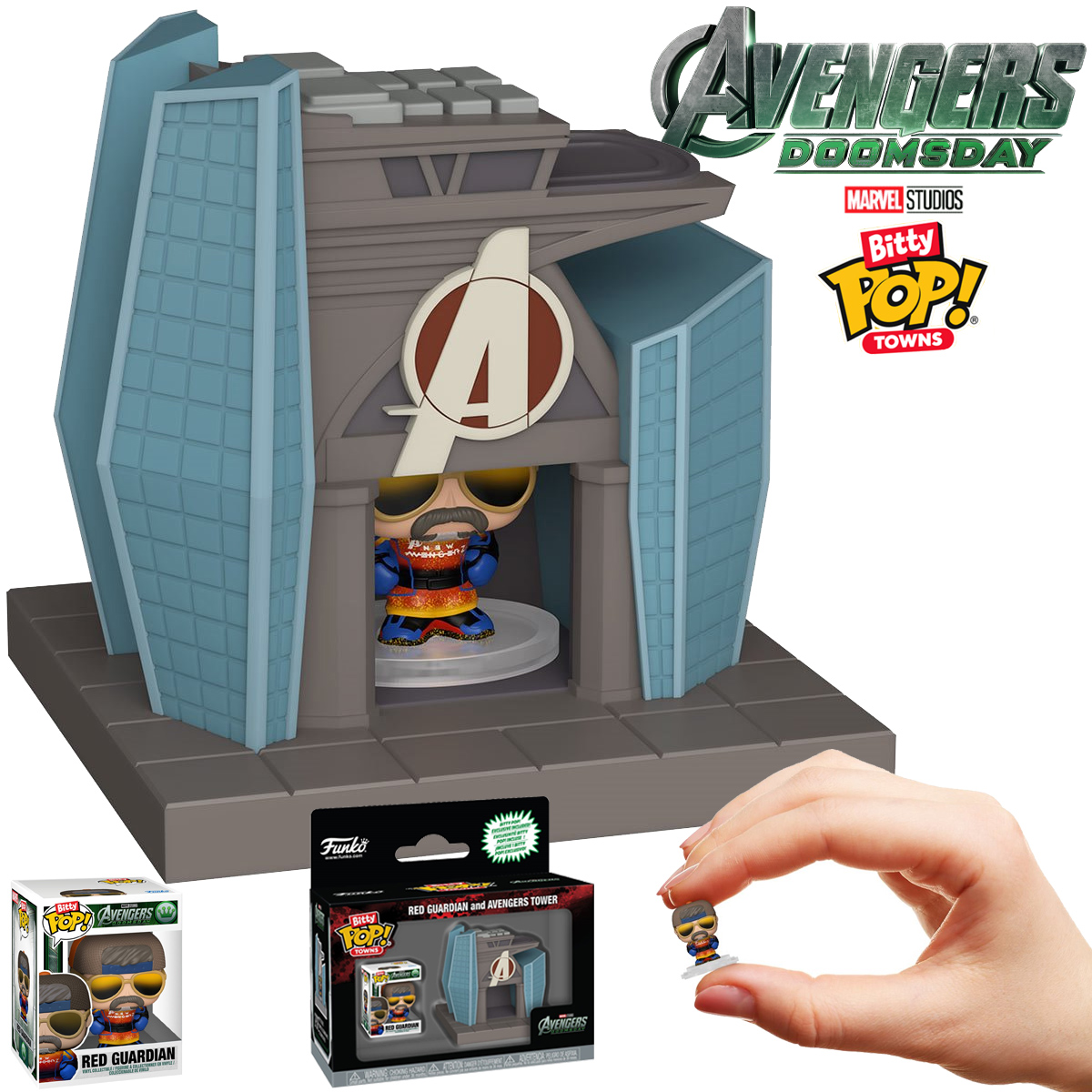 Micro Set Bitty Pop! Towns Torre dos Vingadores com o Guardião Vermelho (Avengers: Doomsday)